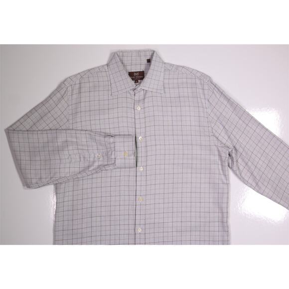 Hickey-Freeman Current Gray Gold Check Cotton Dress Shirt Medium - Picture 3 of 7